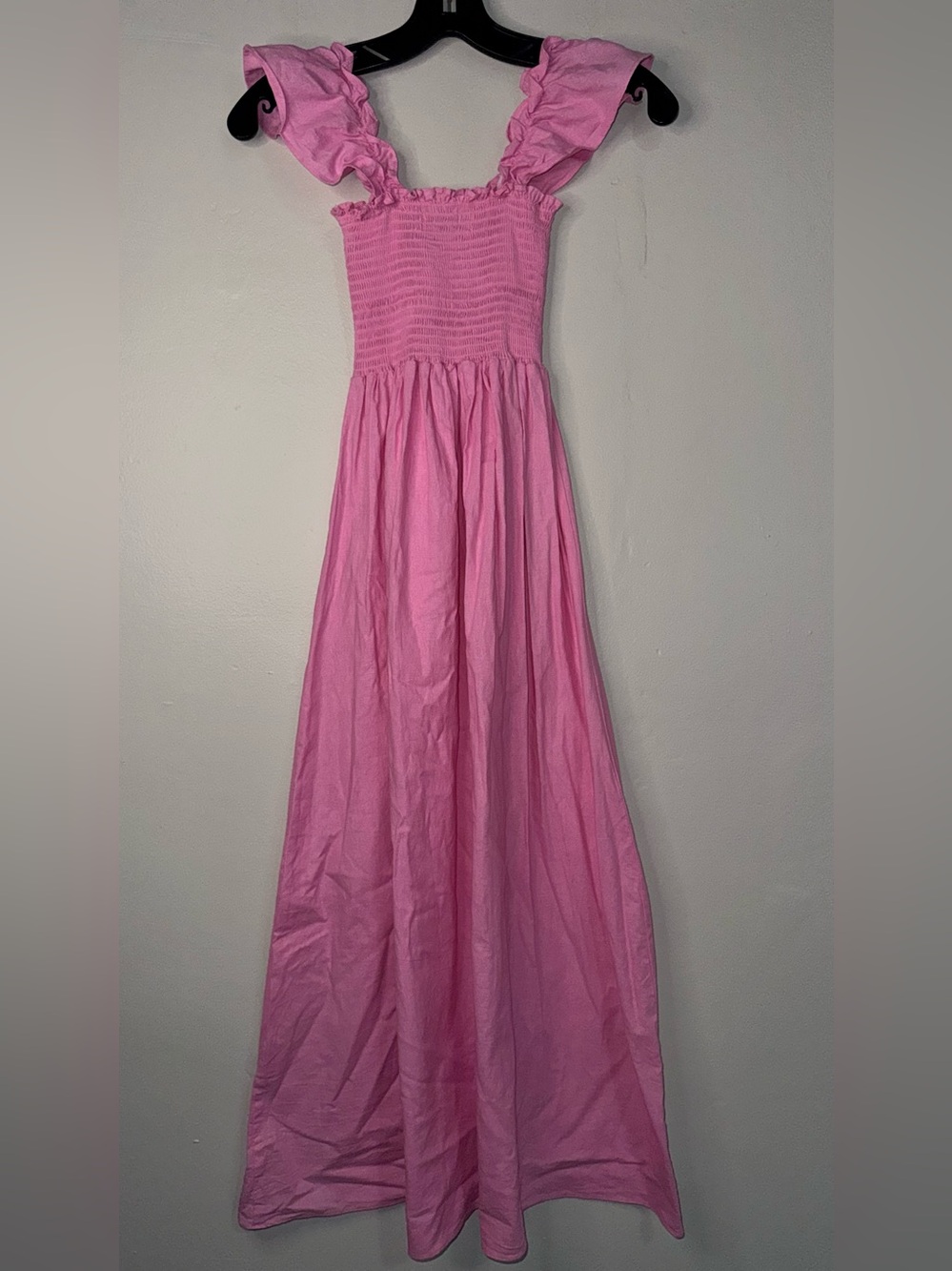 Petal & Pup Pink Ruffle-Shoulder Smocked Midi Dress